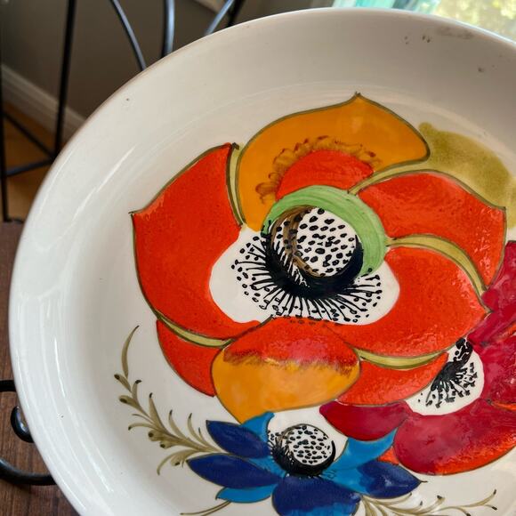 Vintage Mancieli Plate 1960s Italy orange red blue poppy - Picture 6 of 9